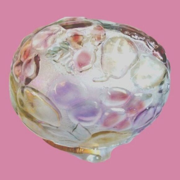 GLASS BASKET Fruit Oval LIBBY Orchard Style Bowl with RATTAN HANDLE VINTAGE - Picture 5 of 5